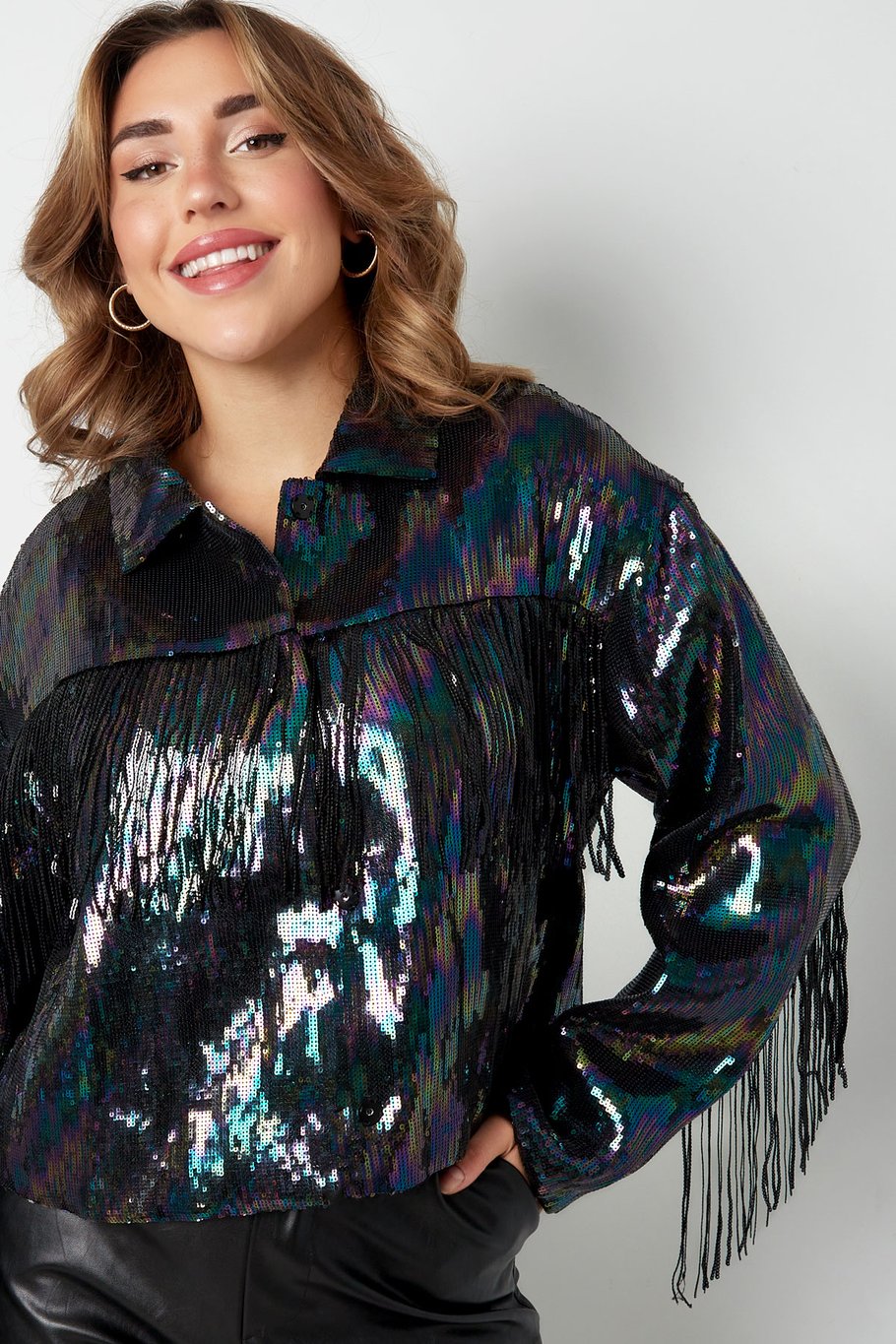 Manteau à paillettes et franges - noir multi - S Image6